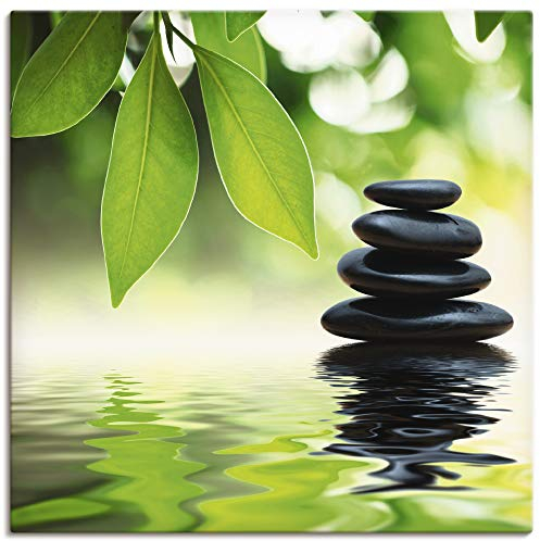 ARTLAND Wanddeko Leinwand Bilder Wandbild 40x40 cm Zen Asien Asiatisch Wellness Spa Entspannung Natur Steine See Blätter T5UJ