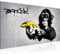 Runa Art Wandbild Affe mit Banane Pistole 1 Teilig 100 x 40 cm Modern Bild auf Vlies Leinwand Street Art Loft Wohnzimmer Grau 302812a