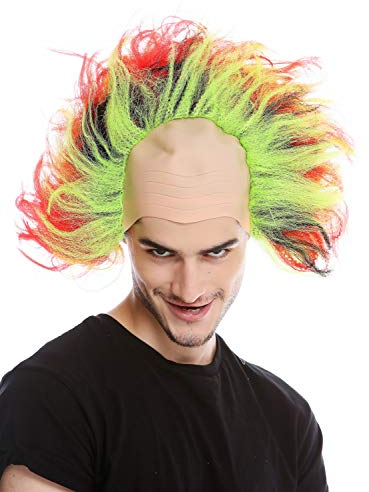 WIG ME UP - 91532 Perücke Damen Herren Karneval Glatze hoch toupierte Haare Rot Grün Schwarz Gelb Iro Sonne Dämon