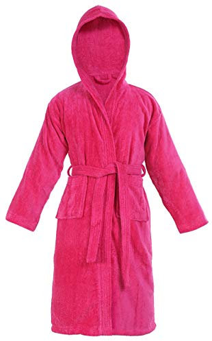 Sapphire Collection Kids 100% Cotton Bathrobe Hooded Terry Towelling Shawl Collar Bath Robe Bath Robe Dressing Gown 7 Colours Age 8-14 (Age 12-14, Fuchsia)