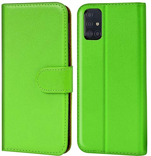 Verco Handyhülle für Galaxy A51 Hülle, Klapphülle für Samsung Galaxy A51 Tasche PU Leder Flip Case Brieftasche, Grün