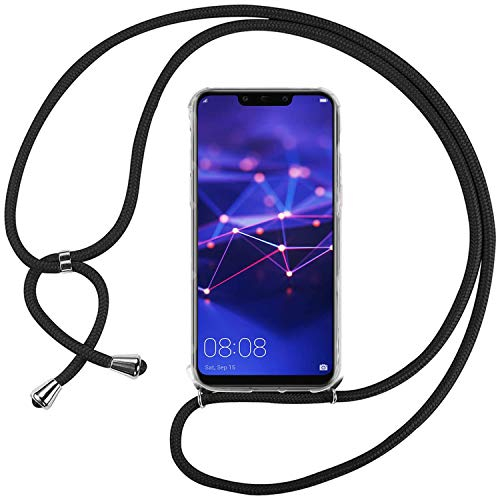 Ingen Handykette kompatibel mit Huawei Mate 20 Lite, Transparent Hülle mit Einstellbar Kordel zum Umhängen, Crystal Silikon Handyhülle Stoßfest - Schwarz
