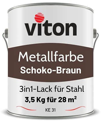 VITON Metallfarbe in Braun - 3,5 Kg Metall-Schutzlack Seidenmatt - Dauerhafter Schutz & hohe Beständigkeit - 3in1 Grundierung & Deckfarbe - Metalllack direkt auf Rost - KE31- RAL 8017 Schokoladenbraun
