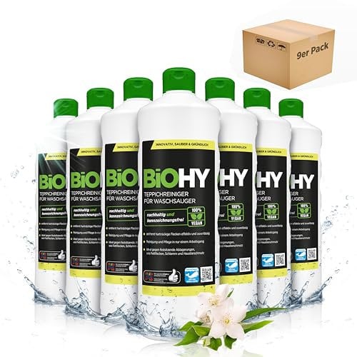 BiOHY Teppichreiniger für Waschsauger (9 x 1 Liter) | geeignet für alle Waschsauger | entfernt Flecken und Schmutz mühelos | Reinigung und Pflege in einem | materialschonend & tierfreundlich