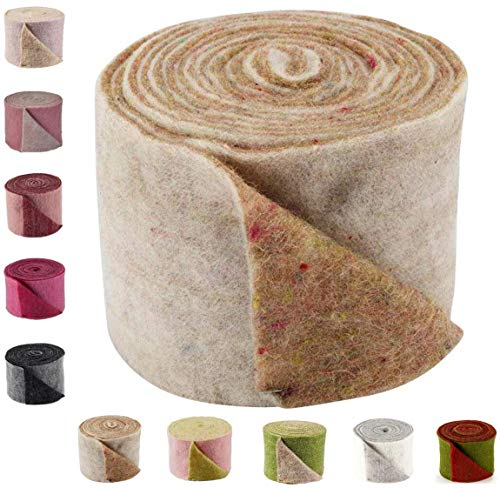 Hochwertiger & Widerstandsfähiger Filz – Zweifarbig - Breite 15cm / Länge 5m - Topfband/Bastelfilz/Wollfilz – viele Farben - Dehnbar & Druckelastisch – Tischdekoration Ostern/Weihnachten (Kokos/Weiß)