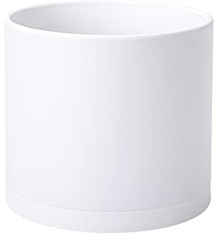8 Inch White Plastic Planter Pots for Plant Pot with Drainage Hole and Seamless Saucers, 74-O-S-1