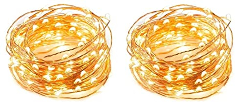 Pack of 2 USB Powered Fairy LED Lights 5M/16 Ft. 50 LEDs, USB Plug in Waterproof Copper Wire String Lights Firefly Lights for Jars, Christmas Tree Decoration, Birthday Party (Warm White) (5M/16 Ft.)
