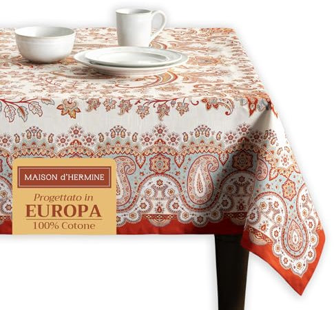 Maison d' Hermine Cachemire 100% Baumwolle Tischdecke für Küche | Abendessen | Tischplatte | Dekoration Parteien | Hochzeiten | Thanksgiving/Weihnachten (Rechteck, 140cm x 180cm)