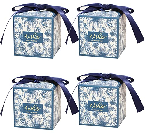Gastgeschenk Schachtel Papier Blau, 50 Pcs Quadratische Geschenkbox mit Band, Candy Geschenkboxen für Hochzeit, Süßigkeit Kästen Gastgeschenk für Hochzeit Verlobung Geburtstags Weihnachten, 7x7x7 cm
