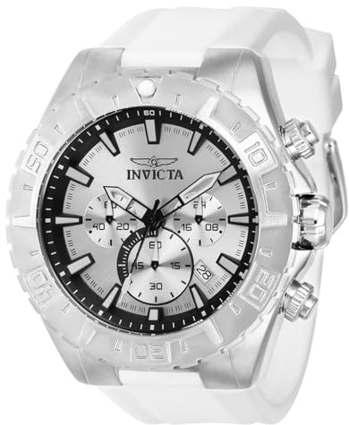 Invicta Aviator 37634 Herren Uhr - Wasserdicht - Analog - Quarzuhrwerk - Edelstahl mit silbernen zifferblat - 49mm