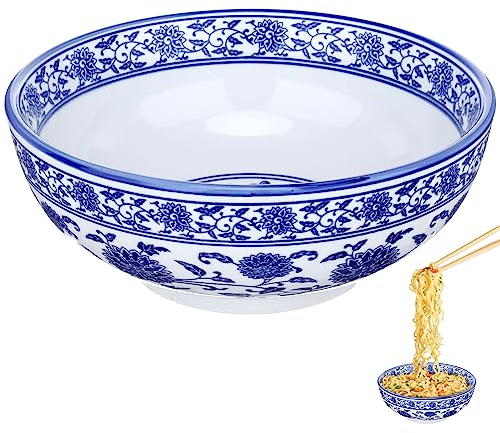 Cabilock Chinese Blue and White Porcelain Bowls 8 inch Large Ceramic Noodle Bowls Ramen Bowl for Cereal Salad for Home Kitchen