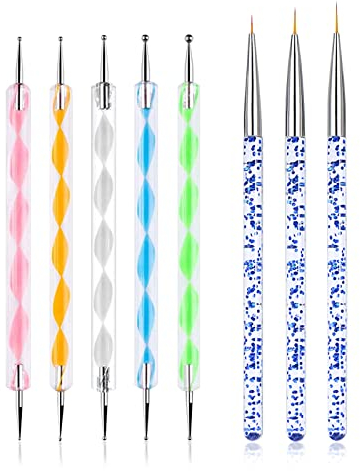 Hanyousheng 8PCS Pinceau Nail Art Ongles, Dooting Tool Ongles, Pinceau Ongle Gel, Stylos et Pinceaux de Nail Art pour Peinture à Ongles Nail Art Kit Pour DIY Nail Art Designs