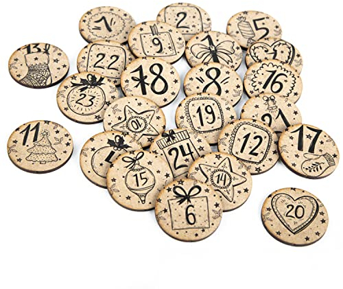 Logbuch-Verlag 24 Adventskalender Zahlen Holz 1-24 zum Aufkleben oder als Streudeko zu Weihnachten 4 cm rund