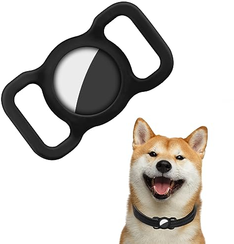 Ainiv Collar para Perro para Airtag, 1 Pieza Funda de Silicona para AirTag, Funda Protectora, Antipérdida GPS Finder para Mascota, Gato Collar (Negro)