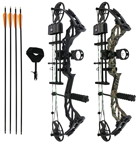 Drake Thorns 30-70 lbs- Compoundbogen Set mit Köcher, Pfeilauflage, Visier, Peep, Loop, Release, Stabi, Köcher, 4 Carbonpfeilen (Farbe: Schwarz)