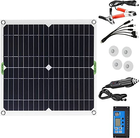 MINRUN Kit de Panneau Solaire Monocristallin 200W, avec Contrôleur 10A 20A 30A 40A 50A 60A 70A 80A 90A 100A, pour Voiture, Camping-Car et Bateau, Panneau Photovoltaïque Portable,40A