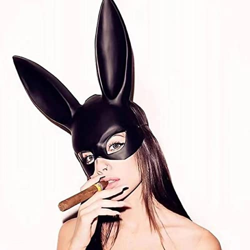 YJHWLF Kaninchenmaske Bunny Kostüm Frauen, Hase Augenmaske mit Ohren,Bunny Kostüm Make-up Ball Maske, Halloween, Rollenspiele, Geburtstag, Karnevalsgebrauch (schwarz)