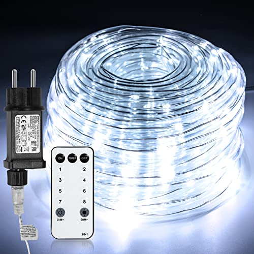 Herrselsam LED Lichterschlauch 10M LED Schlauch IP65 Wasserdicht mit Fernbedienung und 8 Modi Dekorative Lichterkette Kaltweiß Helligkeit Dimmbar für Außen Innen