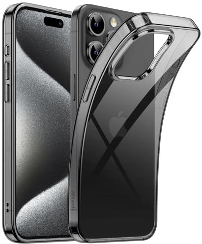 JETech Hülle für iPhone 15 Pro Max 6,7 Zoll, Weiches TPU Transparente Dünn Schutzhülle mit Stoßdämpfung, Unterstützt Kabelloses Laden (Schwarz)