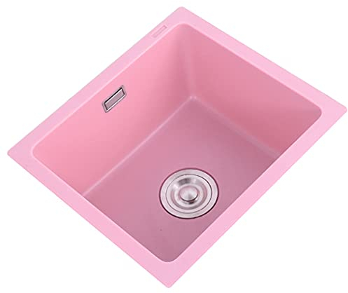 BEdaw Küchenspüle, Einzelbecken-Barvorbereitungs-Granit-Quarzstein Mit Abflussrohr Und Installationssatz Zum Einbau Oder Unterbau/Pink/43X43X22Cm