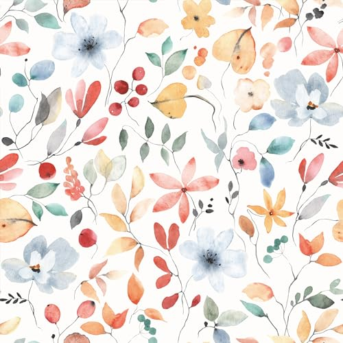 VEELIKE Papier Peint Feuillage Blanc Vintage Papier Peint Fleur Bleu Aquarelle Papier Adhésif pour Meuble Chambre Armoire Stickers Meubles Deco Cuisine Stickers Muraux Salle de Bain 44,5cm×300cm