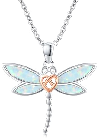 OHAYOO Opal Libelle Kette 925 Sterling Silber Keltische Knoten Libelle Halskette Opal Anhänger Halskette Dragonfly Schmuck Geschenke für Damen Frauen Mädchen Kinder