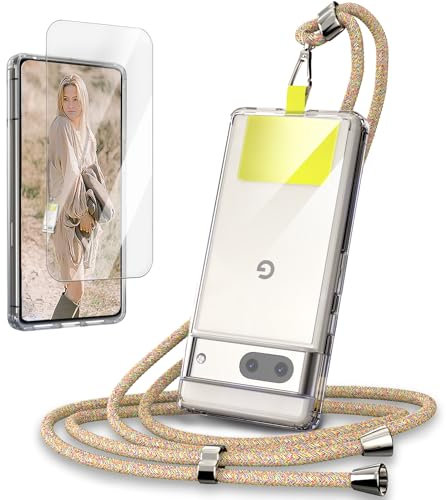 Ciciber Handykette Hülle für Google Pixel 7A Handyhülle mit Band und Schutzfolie, Transparent Case mit Schnur zum Umhängen Kordel Necklace Hülle Schutzhülle für Google Pixel 7A, Regenbogen