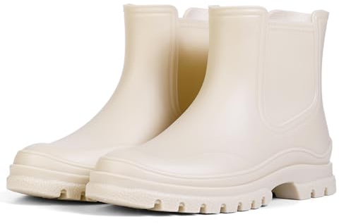 Meik Mangni Stivali di Gomma Donna PVC Stivaletti Impermeabili Antiscivolo Chelsea Boots Comode Giardinaggio Scarpe,Khaki,Taglia: 39 EU