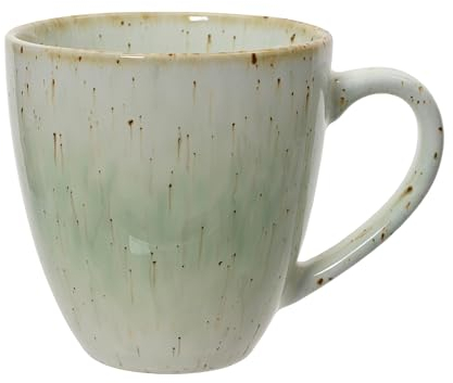 Tasse Steingut 13cm Beige Grün - Teetasse mit Henkel - Steinzeug Keramiktasse als Teebecher Kaffeetasse Kaffeebecher Keramik Geschirr - Vintage Tassen & Becher als Geschenk