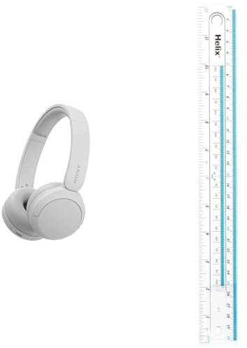 Sony WH-CH520 Wireless Bluetooth Headphones - up to 50 Hours Battery Life with Quick Charge, On-ear style - White & Helix 12 inch Clear Ruler