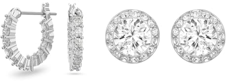 Swarovski Vittore Kreolen, Weiss, Rhodiniert & Angelic Ohrstecker, Rundschliff, Weiß, Rhodiniert
