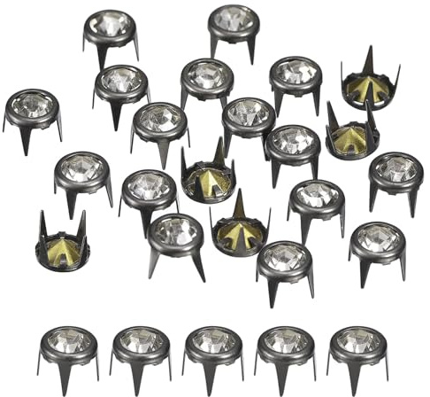 sourcing map 120 Stück Strass-Ohrstecker-Nachfüllungen, 6 mm/0,24 Zoll Strass-Klauenperlen, Nagelkopf, Nieten, Metallspikes, Nieten, dekorativ für DIY-Lederhandwerk, Schwarz Weiß