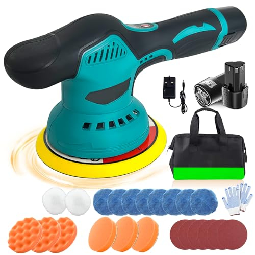 WONNSUMT Car Polisher Action Buffer Machine Cordless Electric Polisher Kit 2pcs 3000mah Batteries Car Polishers with Cleaning Buffing Pad Polish Kit for Car Care Furniture Polishing Sanding