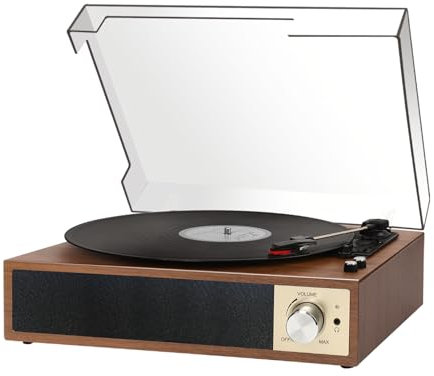 DCPICE Giradischi Vinile Bluetooth Vintage, Lettore Vinili 3 Velocità (33/45/78 RPM) con 2 Altoparlanti Stereo, Codificatore Digitale, Supporto LP/Aux IN/RCA/BT, Marrone Naturale