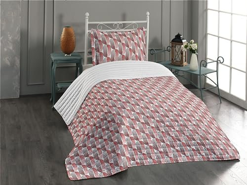 ABAKUHAUS rot Mikrofaser-Tagesdecken-Set, Abstrakte Ellipse Curves, Weiches Bettwäscheset mit Kissenbezügen und Bettdecke, 223 x 173 cm, Vermilion Weiß