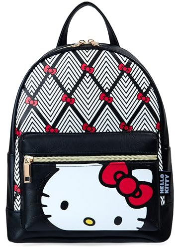 Hello Kitty Rucksack Damen, Kleiner Reiserucksack, Tagesrucksack - Geschenke für Frauen und Mädchen (Schwarz)
