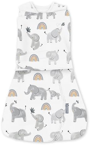 Ingenuity SwaddleMe Arms Free Umwandelbarer Baby Pucksack, Größe 3-6 Monate, 6,4-8,2 kg, Ärmchen gepuckt oder frei, 1,0 TOG - Happy Elephant