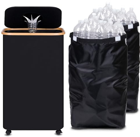 efluky Recycle Bins for Kitchen 100L (26 Gallon), Recycling Bin with Wheels and 2 Removeable and Reusable Inner Bags, Kitchen Recycling bin with lid for Bottle Can Plastice Stickers, Black