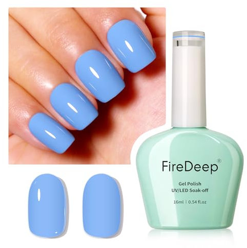 Firedeep Light Blue Gel Nail Polish, 16ML Large Bottle Baby Blue Color UV/LED Soak Off Gel Polish for Autumn and Winter 1Pcs
