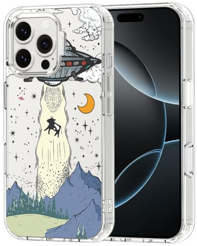 MOSNOVO Case for iPhone 16 Pro Max, [Buffertech 6.6ft Military-Grade Drop Protection] [Anti Peel Off Tech] Clear TPU Bumper Phone Case Cover Design - UFO