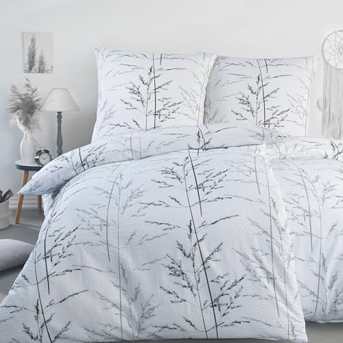 BaSaTex Seersucker Bettwäsche Baumwolle Set 2teilig 135x200 + 80x80 cm Kissenbezug | Öko-Tex Zertifiziert | Bettgarnitur mit Struktur | Design Gracia