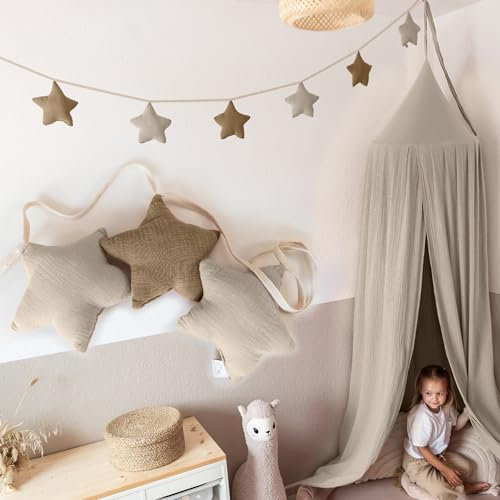 LILIMAUS Sternen Wimpelkette Stoff - 12 Farben - Kinderzimmer Deko - 100% Baumwolle Handmade - Musselin - Mädchen & Jungen - Babyzimmer Girlande