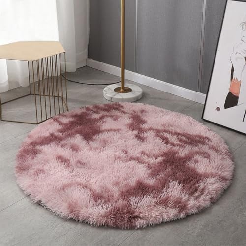 BESTORI Teppich Rund Hochflor Flauschiger Wohnzimmer Shaggy Teppiche rutschfest Sitzkissen Weich Modern Kunstfell Tie-dye Carpet Spielteppich, Lila, 120x120cm