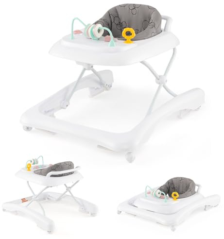 GOPLUS Baby Walker, 2 in 1 Lauflernhilfe & Schiebewagen mit Rädern, Überrollschutz, Verstellbaren Höhen & Spieltablett, Lauflernwagen gehfrei für Babys im Alter von 6-14 Monaten (Grau)