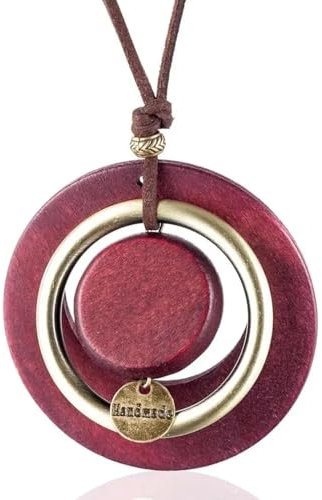 Halskette Ketten Schmuck Herren Frauen Anhänger Necklace Vintage Halsbänder Halskette Koreanischen Modeschmuck Holzanhänger Handgemacht Lange Halskette Für Frauen Trendprodukte Rot