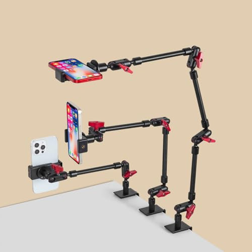 Magic Arm mit Klemme, langer Gelenkarm Kamerahalterung, verstellbare Telefonhalterung, 360° Drehung, Mikrofonarm für Mikrofon, LED-Lichter, für Telefon, Stativ, Schreibtisch, Tisch