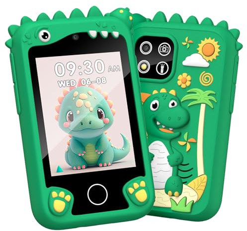 Pretend SmartPhone Fotocamera Digitale Touchscreen 1080P 2.8 Pollici per 3-8 Anni per Ragazze Ragazzi Bambini Fotocamera Videocamera, Regali Natale Compleanno Giocattolo con Scheda 8 GB (Verde)