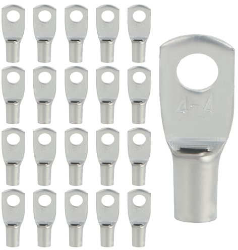 20 Piezas Terminales para Cavi - Terminal Tubular 4mm² & Terminal Anillado M4 en Cobre Grueso Zincado, Para instalaciones eléctricas industriales y automotrices (Plateado, SC4-4)