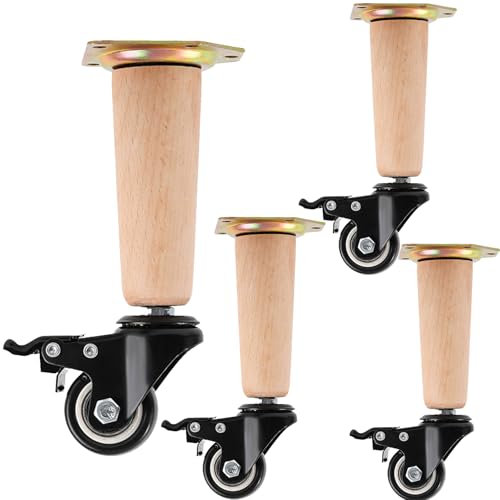 Pieds de Meubles avec roulettes, Lot de 4 Pieds de Support à Lattes centrales pour Cadre de lit Robuste, Pieds de Remplacement pour Armoire, canapé, Meuble TV, Mobile avec Frein, 50 cm (19,