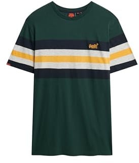 Superdry Herren Essentials Stripe T-Shirt Emaillegrün Gestreift Auf Der Brust L